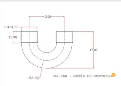 19,2 mm U-Winkel 180-Grad-Winkel Kupferschweißrohrverschraubung Kälteteile Rücklaufbogen